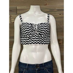 Torrid Bikini Swimsuit Top 00 Medium Large Chevron Black White Adjustable Straps